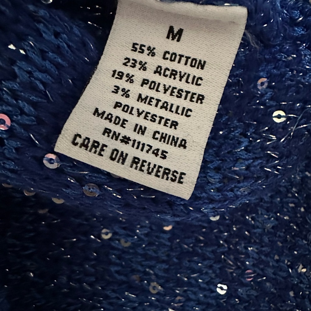 H by Halston Blue Sequin Knit Top Medium NWOT Sparkle Party Blouse - Picture 7 of 7